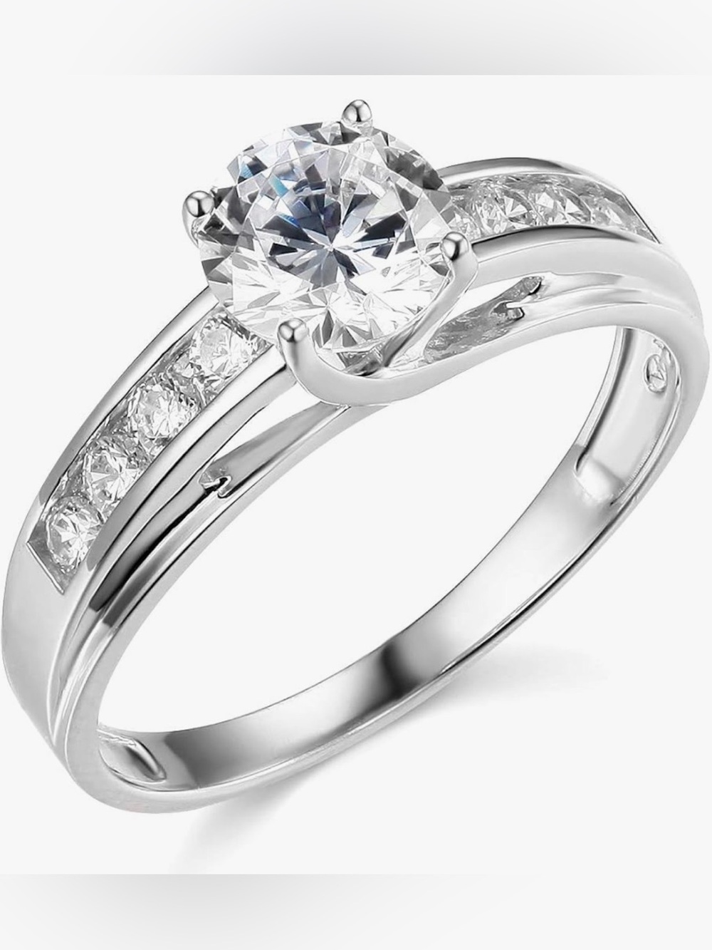 14k White Gold SOLID Wedding Engagement Promise Ring Solitaire w channel Sz 9.5